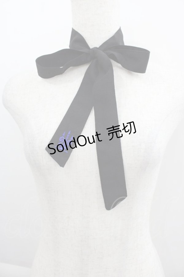 画像1: Moi-meme-Moitie / ロゴ刺繍ネクタイ  黒Ｘ青 I-25-04-19-009-MO-ZA-HD-ZI (1)