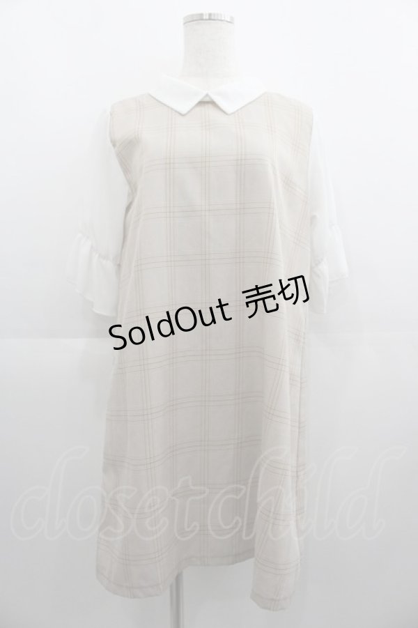画像1: LOLITAその他(お買取対象外) / チェックシフォン切替ワンピース  ベージュＸ白 I-25-04-19-107-LO-OP-HD-ZI (1)