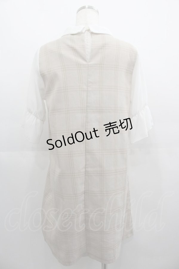 画像2: LOLITAその他(お買取対象外) / チェックシフォン切替ワンピース  ベージュＸ白 I-25-04-19-107-LO-OP-HD-ZI (2)