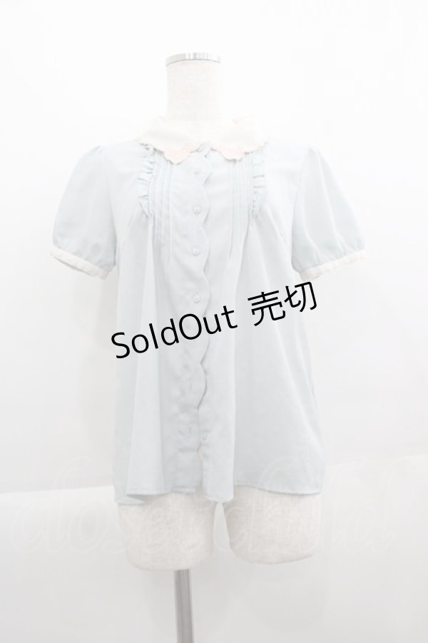 画像1: LOLITAその他(お買取対象外) / 襟刺繍半袖ブラウス  サックスＸアイボリー I-25-04-19-014-LO-BL-HD-ZI (1)
