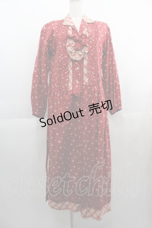 画像1: PINK HOUSE / ミニ薔薇総柄2つリボンワンピース  赤 I-25-04-21-078-LO-OP-HD-ZI (1)