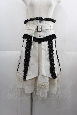画像: Ozz Croce / 薔薇刺繍ベルトオーバースカート&レーススカートセット  白 I-25-04-21-092-OO-SK-HD-ZI