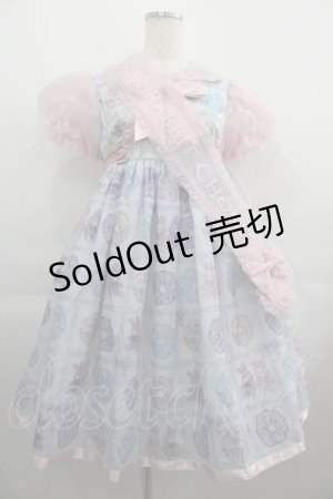 画像: CHOKER RABBIT / ラビット&シュシュプリント半袖ワンピース  サックスＸピンク I-25-04-24-046-LO-OP-HD-ZI