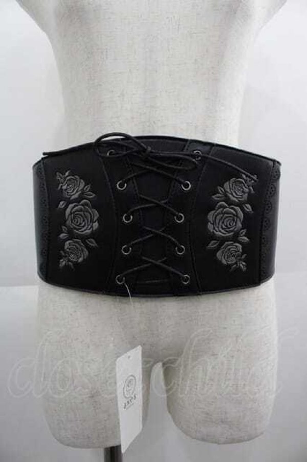 画像1: axes femme / ローズ刺繍コルセットベルト  黒 I-25-04-24-088-AX-ZA-HD-ZI (1)