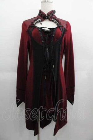 画像: Ozz Croce / ベルトチョーカーデザインフロント編み上げロングトップス  ボルドーＸ黒 I-25-04-24-022-OO-TO-HD-ZI