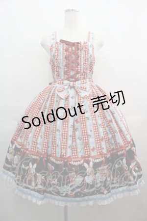 画像: metamorphose / Happy Sewing Time フリルジャンパースカート+ヘッドドレスセット 1 サックスｘ赤 I-25-05-01-065-ME-OP-HD-ZI