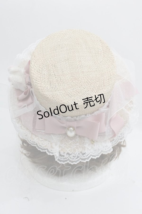 画像3: metamorphose / うさぎさんリボンレース麦わらハット  アイボリーｘピンクｘ白 I-25-05-01-123-ME-AC-HD-ZI (3)