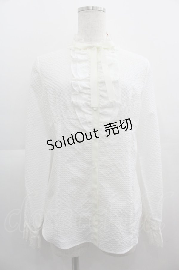 画像1: Emily Temple cute / 胸元フリルスタンドカラーブラウス M ホワイト I-25-05-01-015-ET-BL-HD-ZI (1)