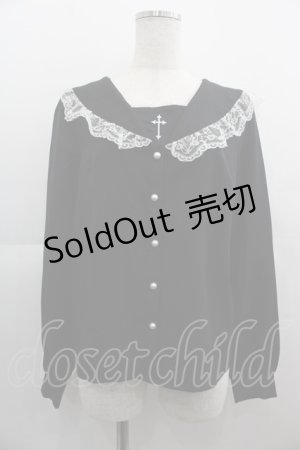 画像: MA*RS / クロス刺繍セーラー襟ブラウス  黒Ｘ白 I-25-05-01-016-EL-BL-HD-ZI