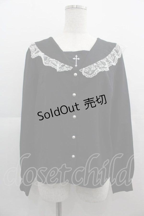 画像1: MA*RS / クロス刺繍セーラー襟ブラウス  黒Ｘ白 I-25-05-01-016-EL-BL-HD-ZI (1)