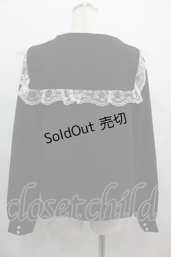 画像2: MA*RS / クロス刺繍セーラー襟ブラウス  黒Ｘ白 I-25-05-01-016-EL-BL-HD-ZI (2)