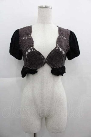 画像: HONEY / 蝶ロゴ刺繍ニット切り替え半袖ボレロ  黒Ｘ紫 I-25-05-07-054-HN-TO-HD-ZI