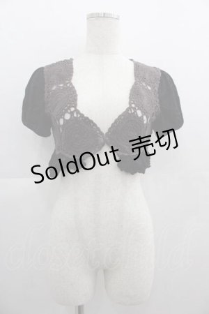 画像: HONEY / 蝶ロゴ刺繍ニット切り替え半袖ボレロ  黒Ｘ紫 I-25-05-07-054-HN-TO-HD-ZI