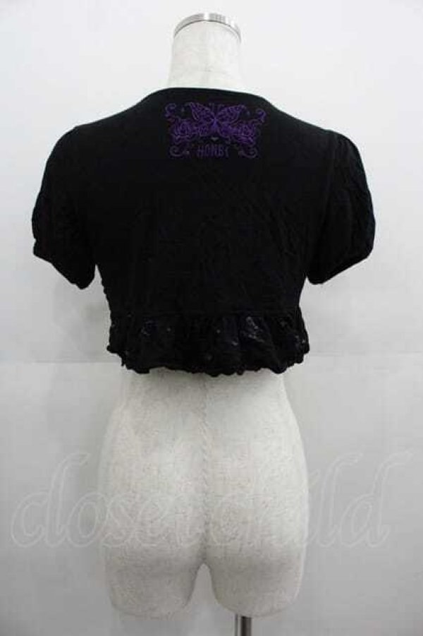 画像2: HONEY / 蝶ロゴ刺繍ニット切り替え半袖ボレロ  黒Ｘ紫 I-25-05-07-054-HN-TO-HD-ZI (2)