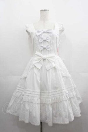 画像: metamorphose / はしごレースピンタックリボンジャンパースカート  白 I-25-05-07-062-ME-OP-HD-ZI