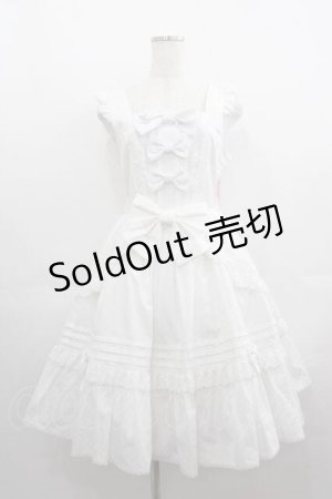 画像: metamorphose / はしごレースピンタックリボンジャンパースカート  白 I-25-05-07-062-ME-OP-HD-ZI