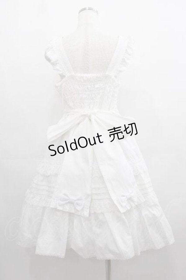 画像2: metamorphose / はしごレースピンタックリボンジャンパースカート  白 I-25-05-07-062-ME-OP-HD-ZI (2)