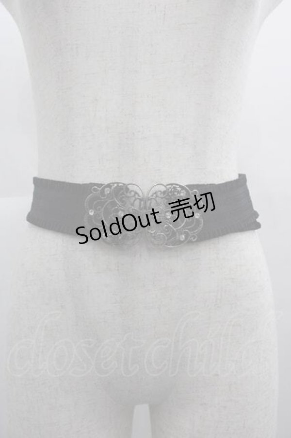 画像1: axes femme / 立体蝶モチーフゴムベルト  黒Ｘシルバー I-25-05-07-109-AX-ZA-HD-ZI (1)