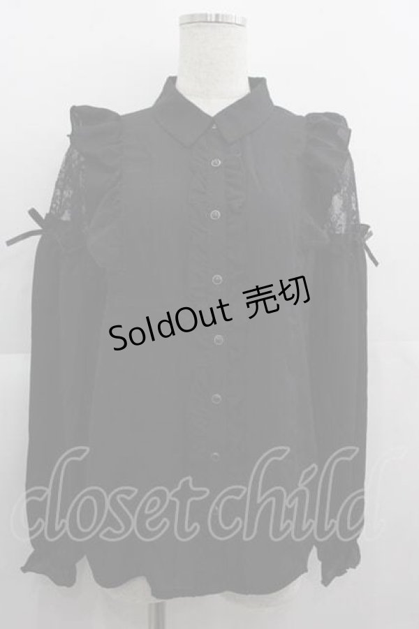 画像1: axes femme POETIQUE / 肩レースデザインブラウス M ブラック I-25-05-07-030-AX-BL-HD-ZI (1)