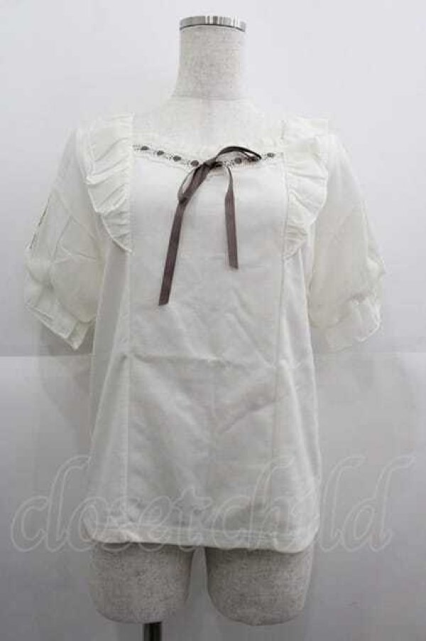 画像1: axes femme POETIQUE / ヒマワリ刺繍フリルカットプルオーバー M キナリ I-25-05-07-031-AX-TO-HD-ZI (1)