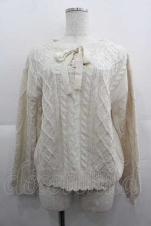 画像: axes femme / レースアップ花刺繍ニット  アイボリー I-25-05-07-043-AX-TO-HD-ZI