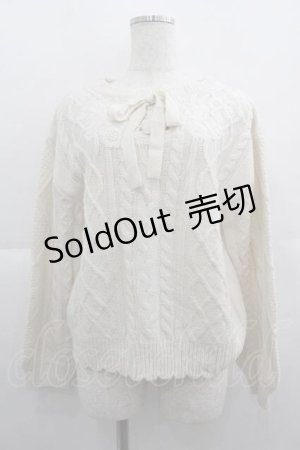 画像: axes femme / レースアップ花刺繍ニット  アイボリー I-25-05-07-043-AX-TO-HD-ZI