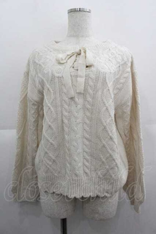 画像1: axes femme / レースアップ花刺繍ニット  アイボリー I-25-05-07-043-AX-TO-HD-ZI (1)