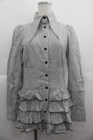 画像: BPN / ストライプ裾4段フリルロングシャツ  白Ｘ黒 I-25-05-07-047-GO-BL-HD-ZI