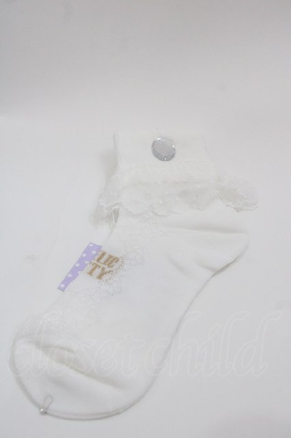 画像1: Angelic Pretty / Jewelryクルー丈ソックス  白 I-25-05-08-004-AP-ZA-HD-ZI (1)