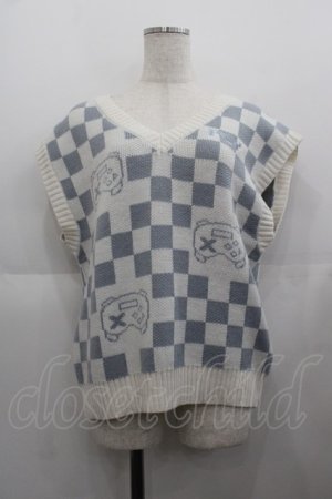 画像: LOLITAその他(お買取対象外) / コントローラー市松柄ニットベスト  白Ｘブルーグレー I-25-05-11-063-LO-TO-HD-ZI