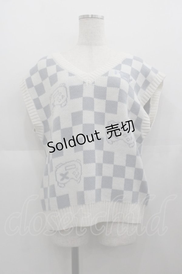 画像1: LOLITAその他(お買取対象外) / コントローラー市松柄ニットベスト  白Ｘブルーグレー I-25-05-11-063-LO-TO-HD-ZI (1)