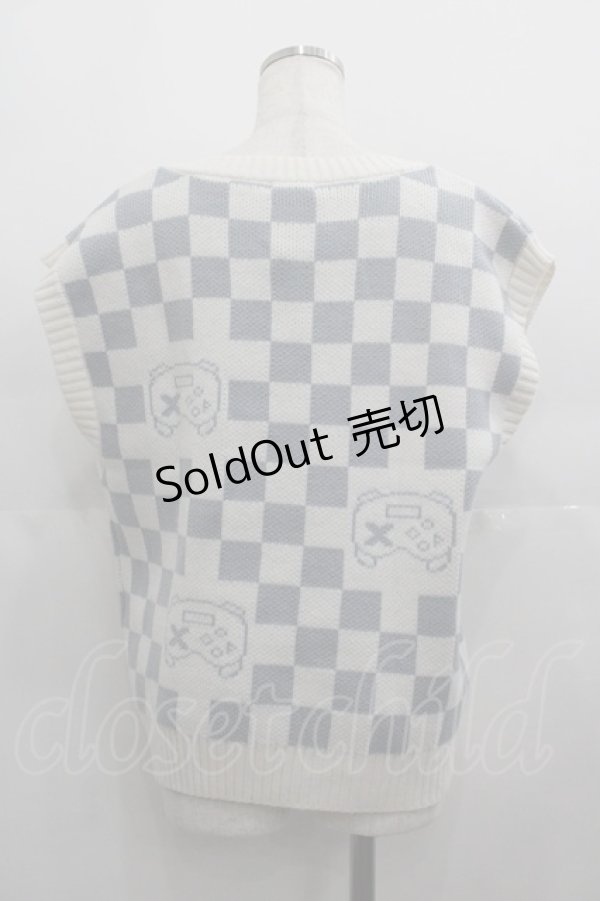 画像2: LOLITAその他(お買取対象外) / コントローラー市松柄ニットベスト  白Ｘブルーグレー I-25-05-11-063-LO-TO-HD-ZI (2)