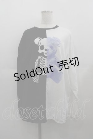 画像: LISTEN FLAVOR / くま2カラーカットソー  黒Ｘ白Ｘ青 I-25-05-11-076-PU-TO-HD-ZI