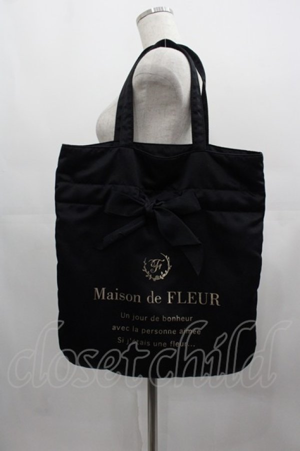 画像1: Maison de FLEUR / シングルリボントートバッグ  黒 I-25-05-11-024-LO-BG-HD-ZI (1)