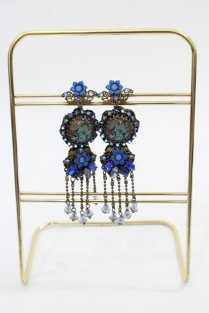 画像: Michal Negrin / カボションチェーンビーズイヤリング  青ＸAGD I-25-05-11-005-LO-AC-HD-ZI
