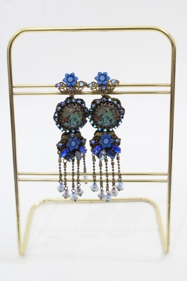 画像1: Michal Negrin / カボションチェーンビーズイヤリング  青ＸAGD I-25-05-11-005-LO-AC-HD-ZI (1)