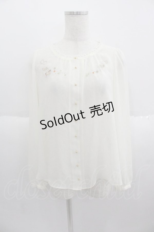 画像1: Franche Lippee / おうまさん刺繍シフォンブラウス  アイボリー I-25-05-14-044-LO-BL-HD-ZI (1)