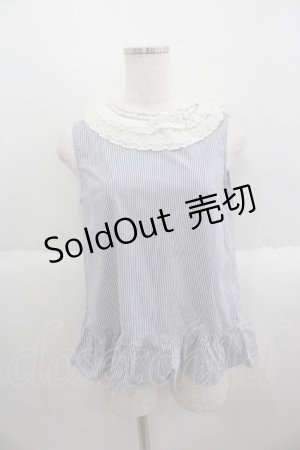 画像: Franche Lippee / レース襟ノースリーブストライプブラウス  ネイビーＸ白 I-25-05-14-046-LO-BL-HD-ZI