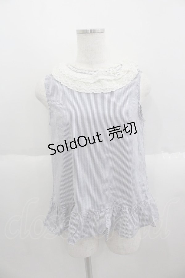 画像1: Franche Lippee / レース襟ノースリーブストライプブラウス  ネイビーＸ白 I-25-05-14-046-LO-BL-HD-ZI (1)