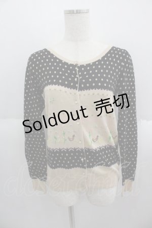 画像: Franche Lippee / とりさん刺繍ドットカーディガン  黒Ｘベージュ I-25-05-14-068-LO-TO-HD-ZI