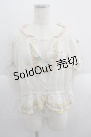画像: Franche Lippee / フラワー刺繍半袖ブラウス  白Ｘカラフル I-25-05-14-070-LO-BL-HD-ZI