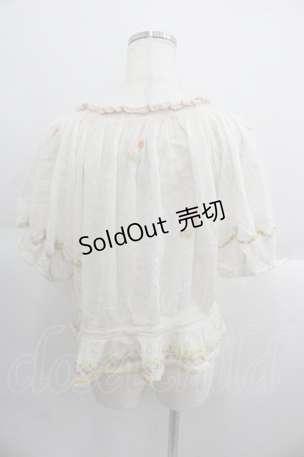 画像2: Franche Lippee / フラワー刺繍半袖ブラウス  白Ｘカラフル I-25-05-14-070-LO-BL-HD-ZI (2)
