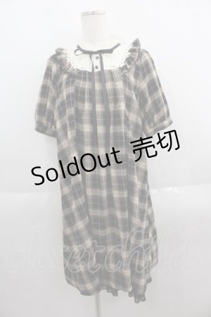 画像: axes femme POETIQUE / ハイネックチェック半袖ワンピース  ブラウンＸアイボリー I-25-05-19-060-AX-OP-HD-ZI