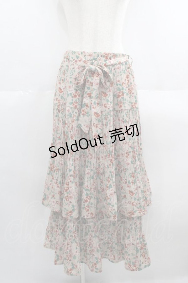 画像1: axes femme / 花柄プリーツティアードスカート  ベージュ I-25-05-19-086-AX-SK-SZ-ZT495 (1)