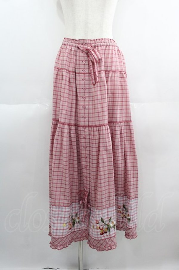 画像1: PINK HOUSE / 野ばらとチェリー刺繍タータンチェックスカート  ピンク I-25-05-19-094-LO-SK-HD-ZI (1)