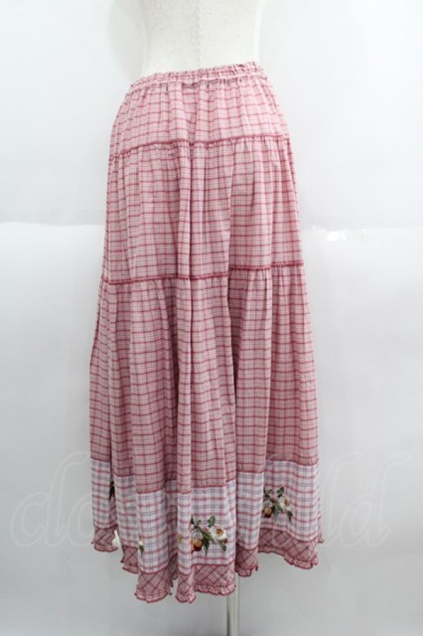 画像2: PINK HOUSE / 野ばらとチェリー刺繍タータンチェックスカート  ピンク I-25-05-19-094-LO-SK-HD-ZI (2)