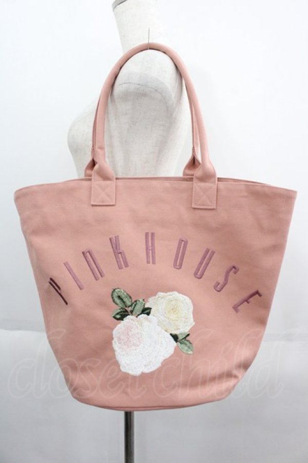 画像1: PINK HOUSE / ホワイトローズ刺繍バッグ  ピンク I-25-05-19-105-LO-BG-HD-ZI (1)