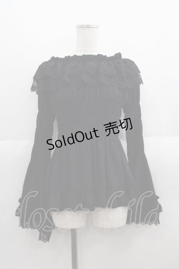 画像1: ATELIER PIERROT / Shirring princess sleeve blouse  ブラック I-25-05-19-015-EL-BL-HD-ZI (1)