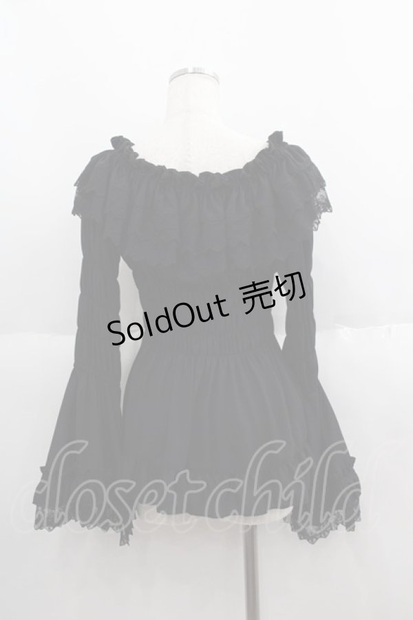 画像2: ATELIER PIERROT / Shirring princess sleeve blouse  ブラック I-25-05-19-015-EL-BL-HD-ZI (2)