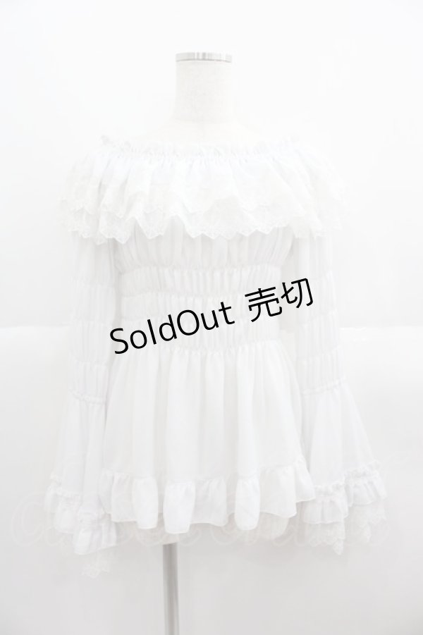 画像1: ATELIER PIERROT / Shirring princess sleeve blouse  白 I-25-05-19-016-EL-BL-HD-ZI (1)